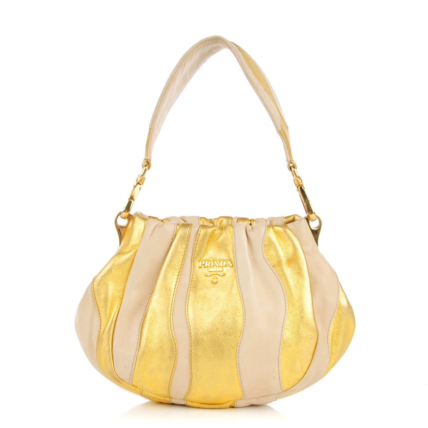 Prada Nappa Stripes Shoulder Bag Cera Oro 1 of 10