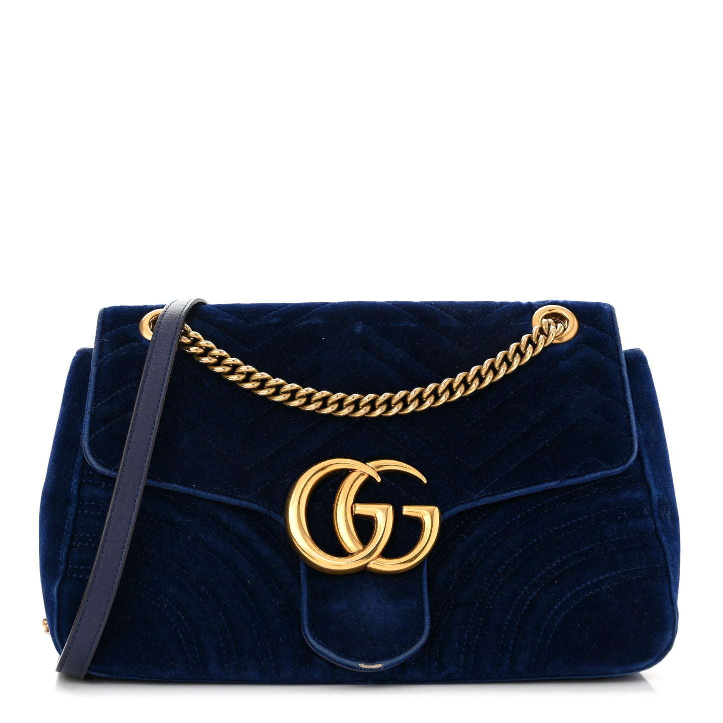 Velvet Matelasse Medium GG Marmont Shoulder Bag Cobalt Blue
