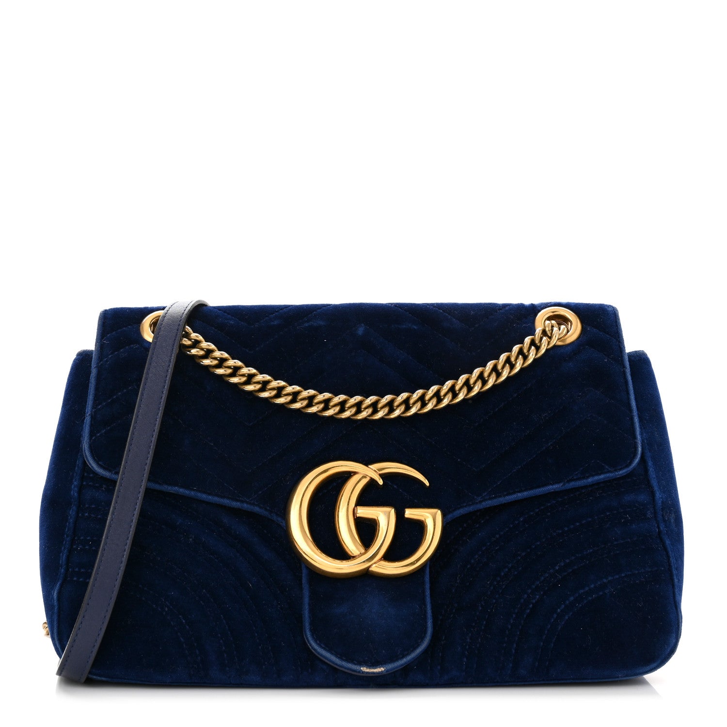 Gucci Velvet Matelasse Medium GG Marmont Shoulder Bag Cobalt Blue 1 of 12