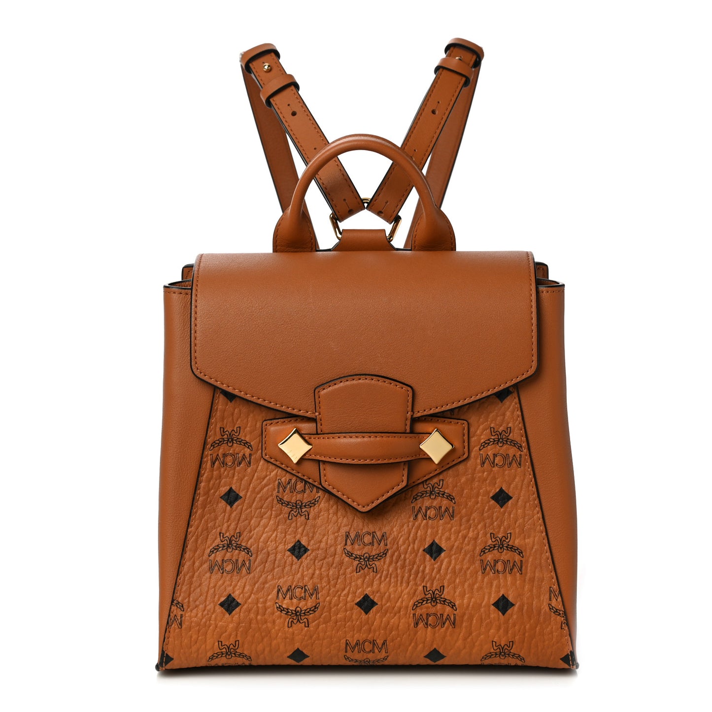 Calfskin Essential Visetos Small Backpack Cognac