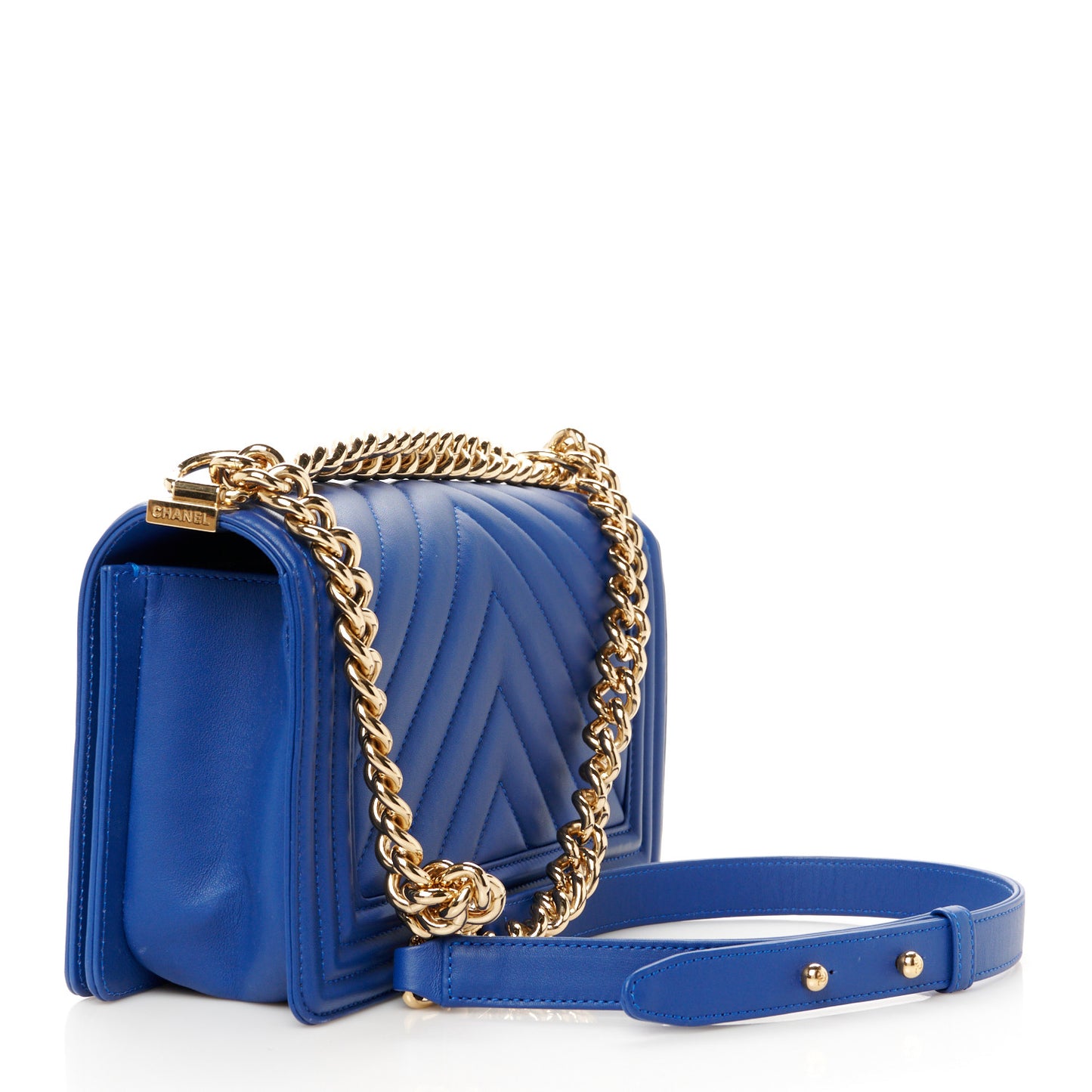 Lambskin Chevron Quilted Medium Boy Flap Blue