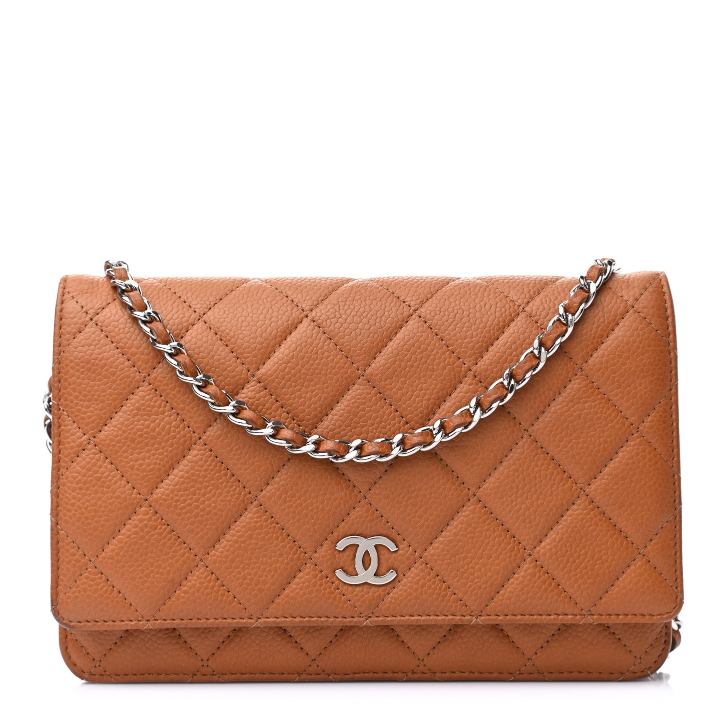 Caviar Quilted Wallet On Chain WOC Light Brown