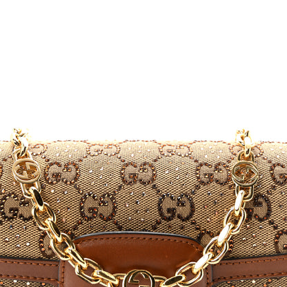 Gucci New Canvas Charisma Calfskin Crystal GG Monogram Mini Horsebit 1955 Shoulder Bag Camel Ebony 8 of 11