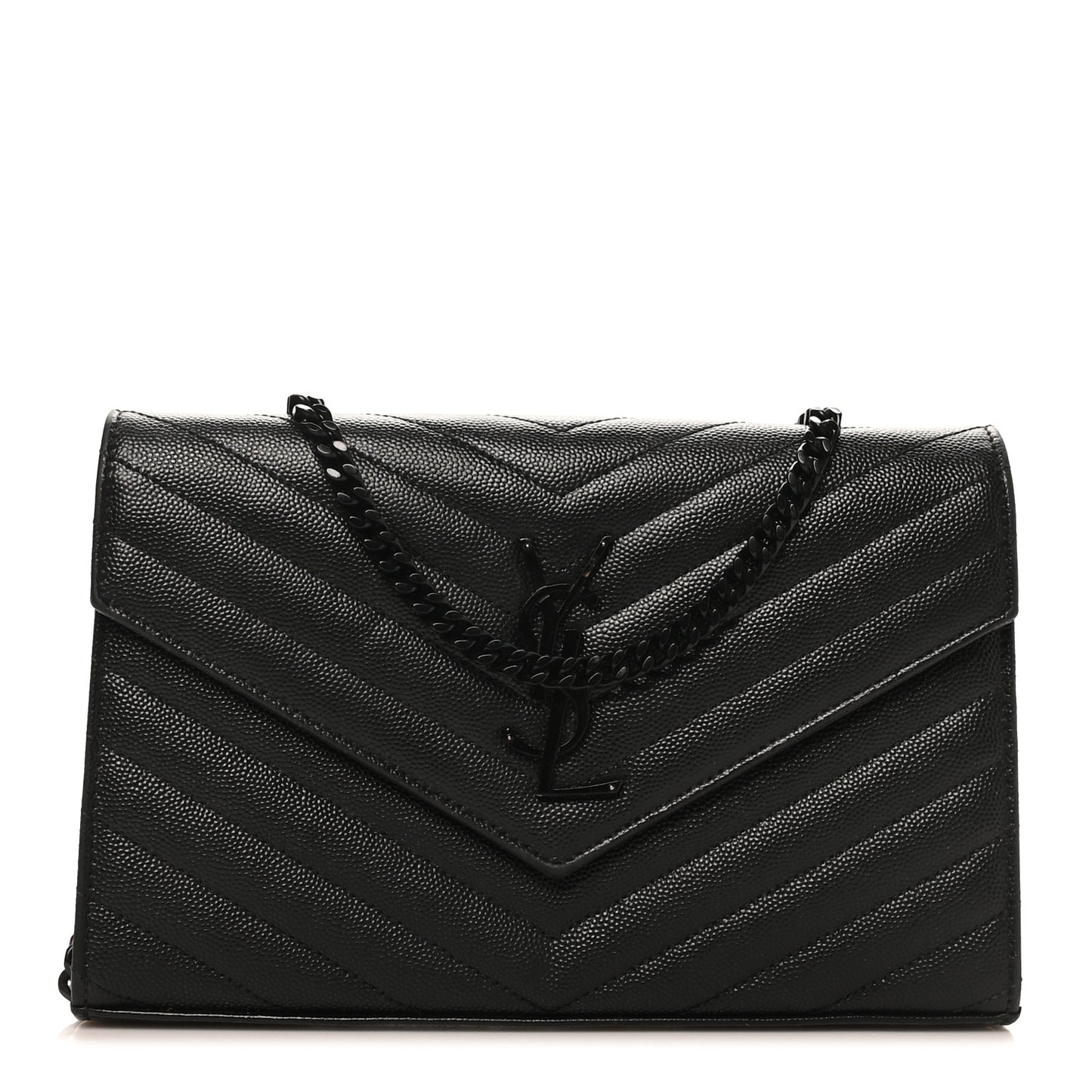 Grain De Poudre Matelasse Chevron Monogram Monochrome Chain Wallet Black