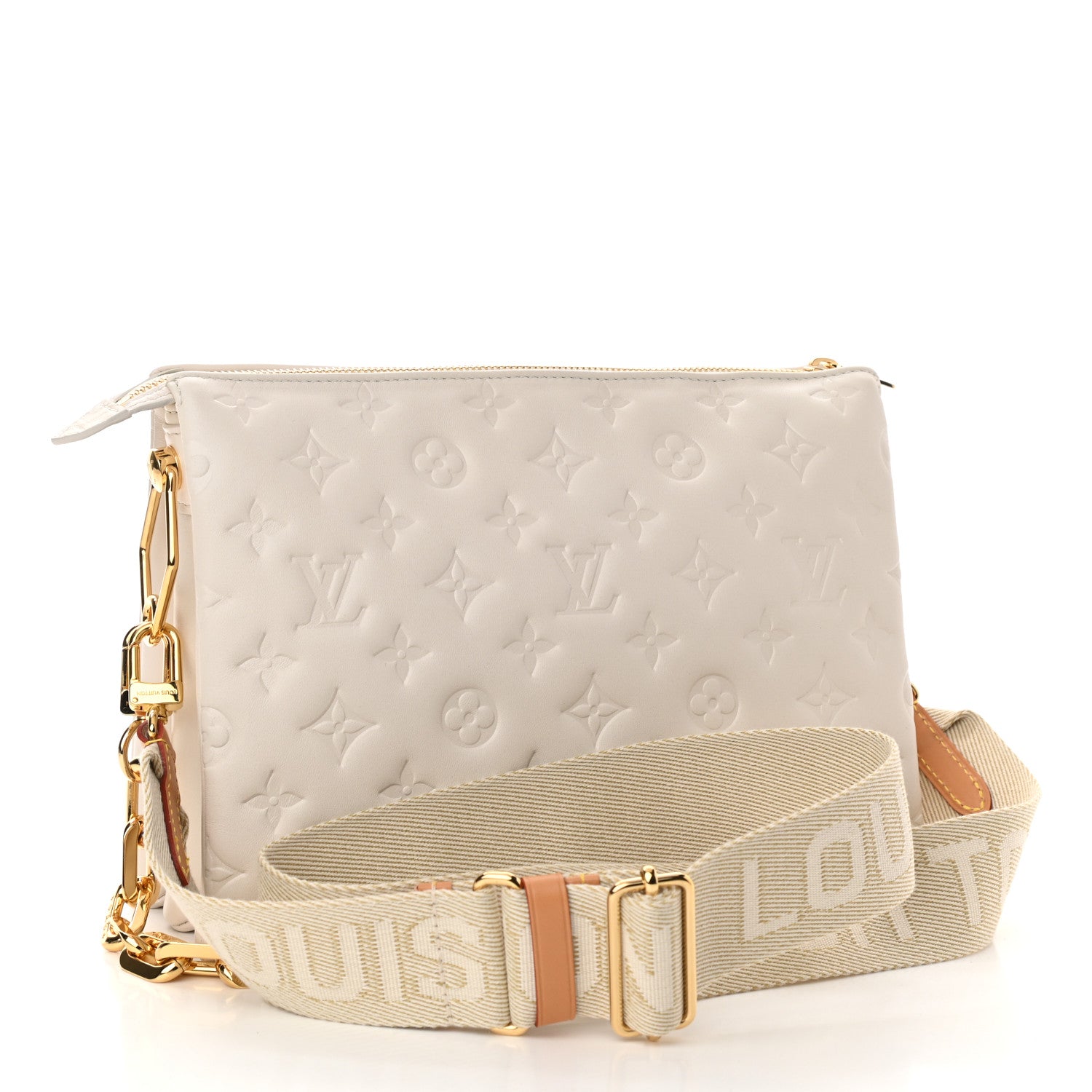 Louis Vuitton Lambskin Embossed Monogram Coussin PM Beige Cream 3 of 10