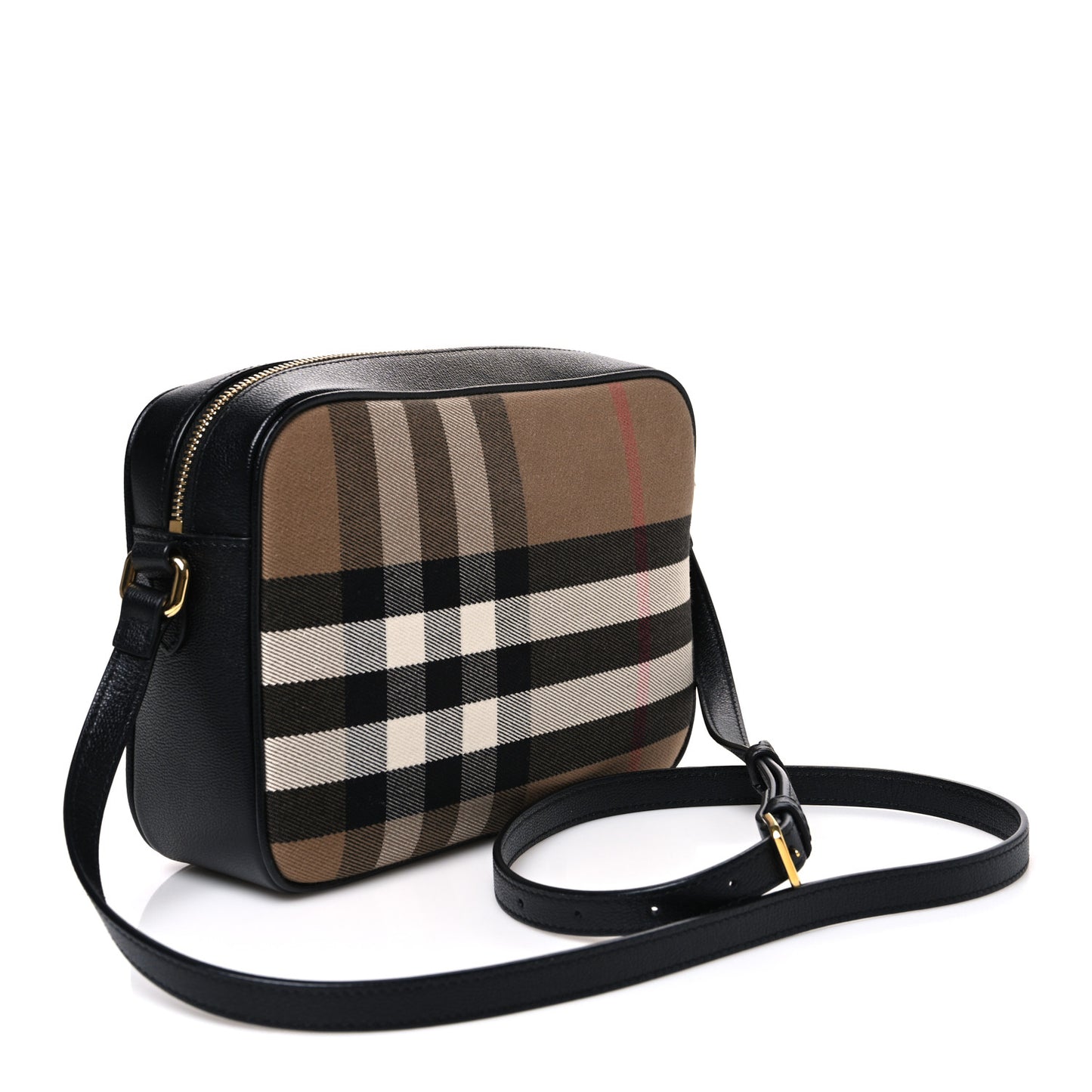 Giant Check Calfskin Large Camera Bag Black