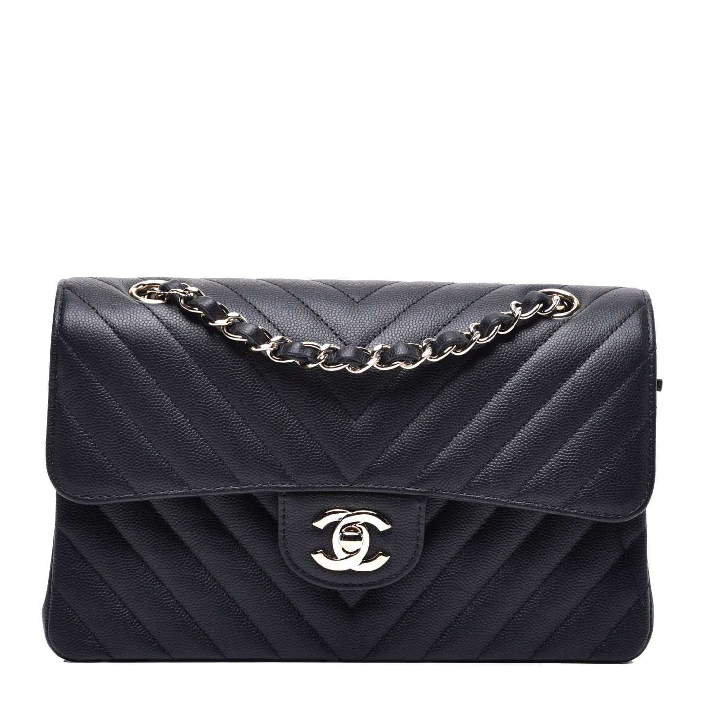 Caviar Chevron Quilted Small Double Flap Black