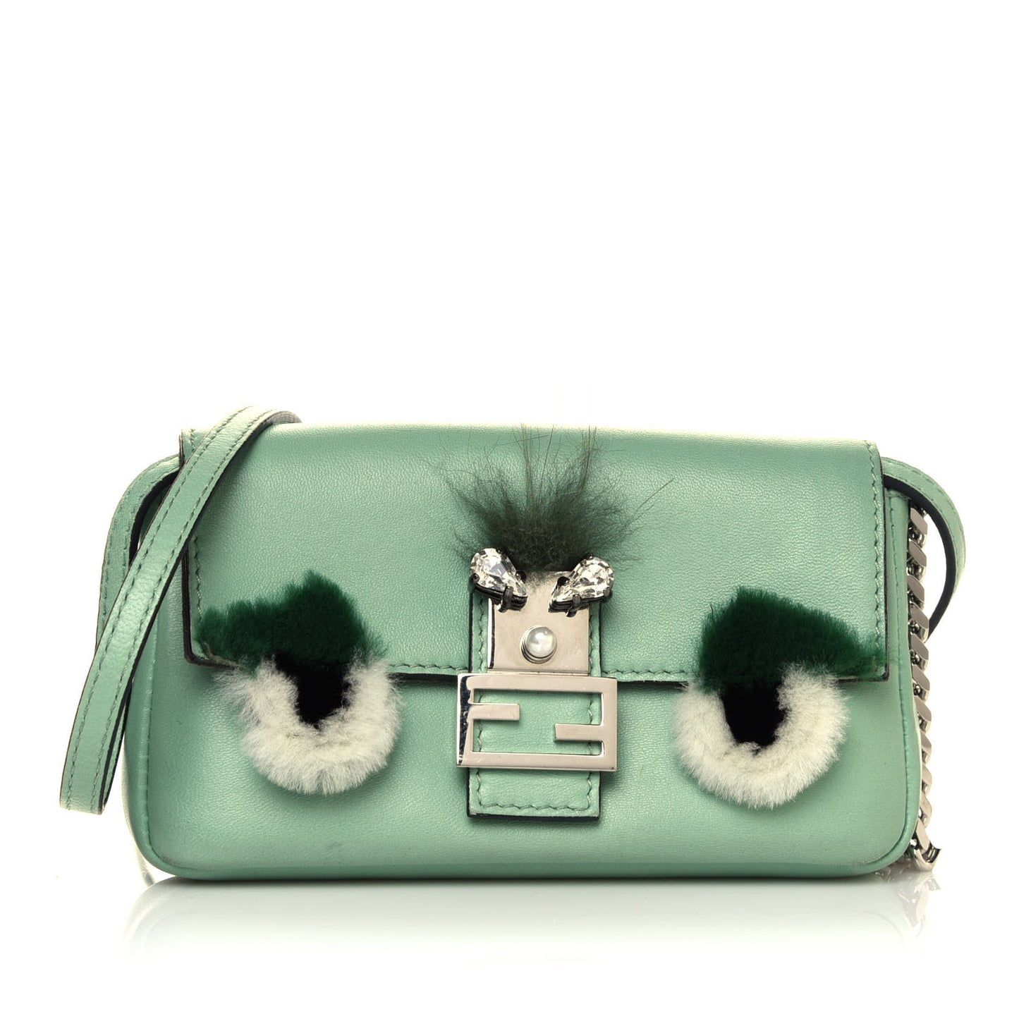 Nappa Rabbit Fox Fur Micro Buggie Baguette Verde Acqua