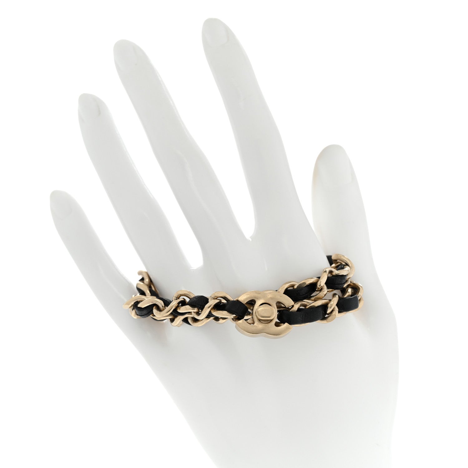 Chanel Lambskin CC Turnlock Double Chain Bracelet Black Gold 2 of 5