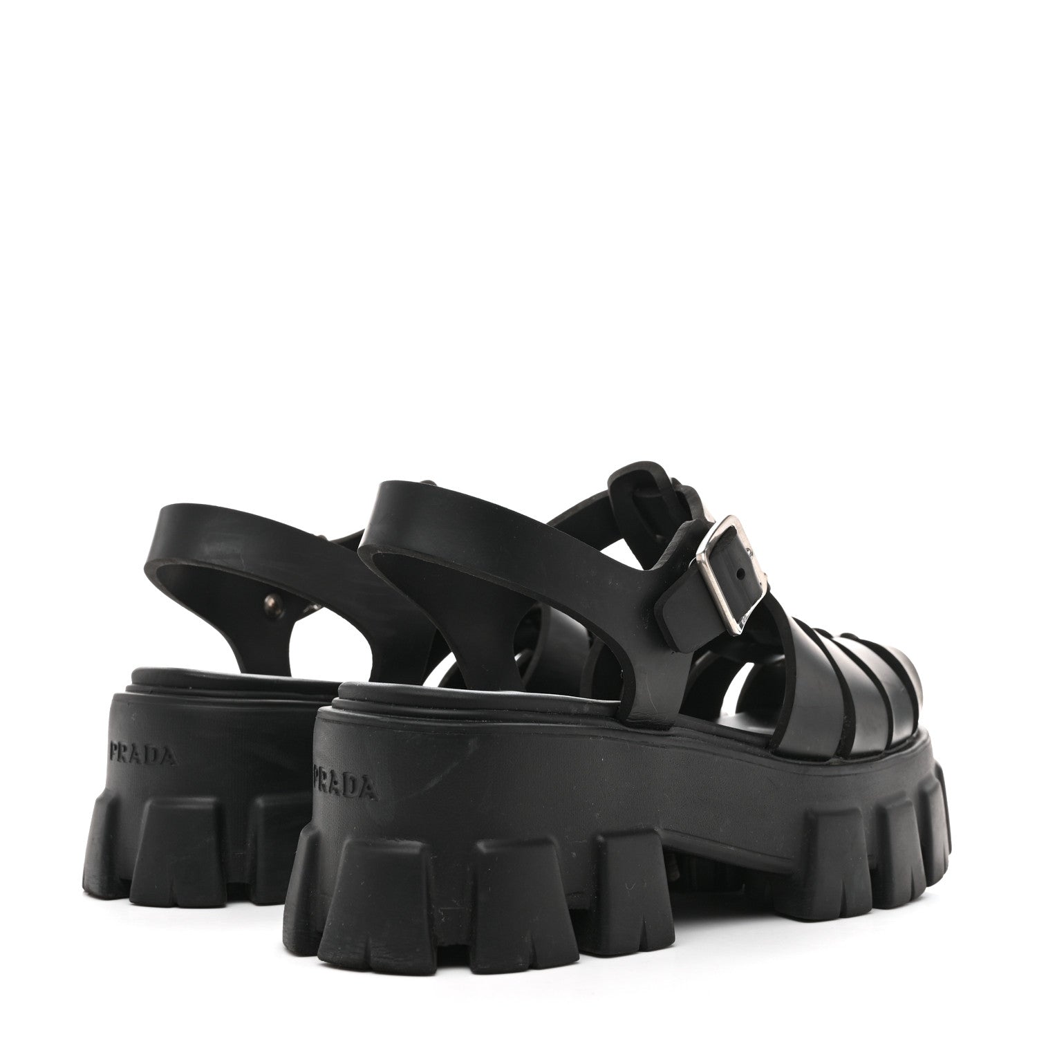Prada Foam Rubber Triangle Logo Monolith 55mm Cage Sandals 37 Black 5 of 12