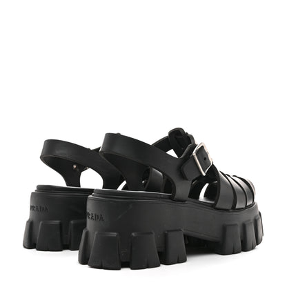 Prada Foam Rubber Triangle Logo Monolith 55mm Cage Sandals 37 Black 5 of 12