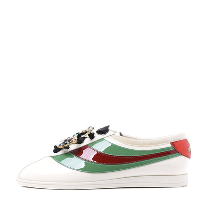 Gucci Patent Crystal Web GG Womens Falacer Sneakers 38.5 Mystic White New Shamarock Red 1 of 9