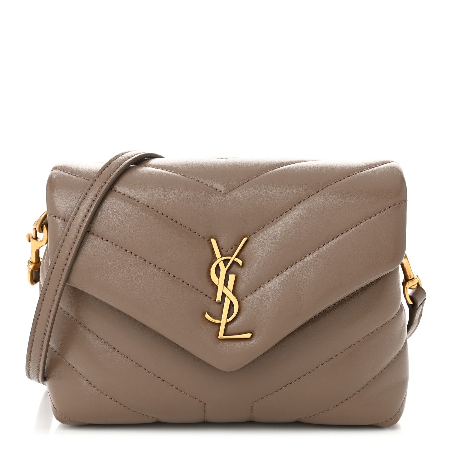 Saint Laurent Calfskin Y Quilted Monogram Toy Loulou Crossbody Bag Dark Beige 1 of 12