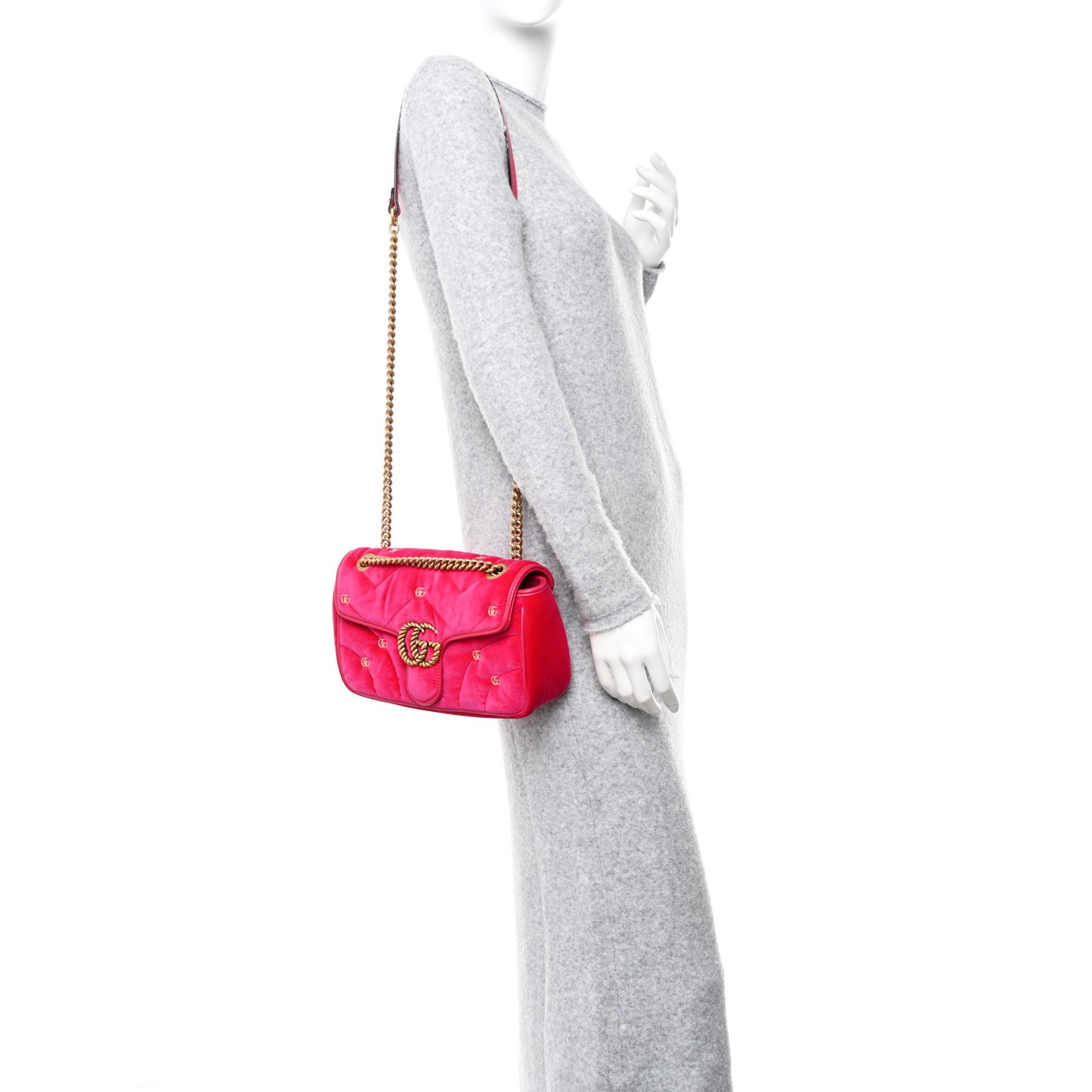 Velvet Matelasse Double G Studs Small Torchon GG Marmont Shoulder Bag Raspberry Rose