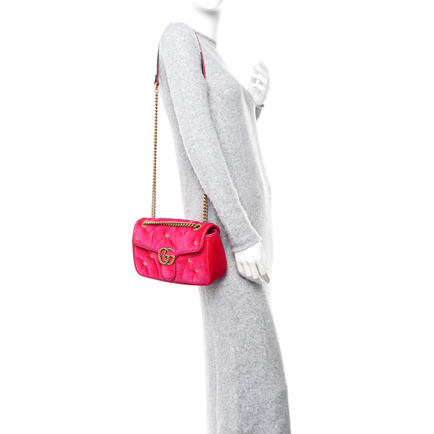 Gucci Velvet Matelasse Double G Studs Small Torchon GG Marmont Shoulder Bag Raspberry Rose 2 of 10