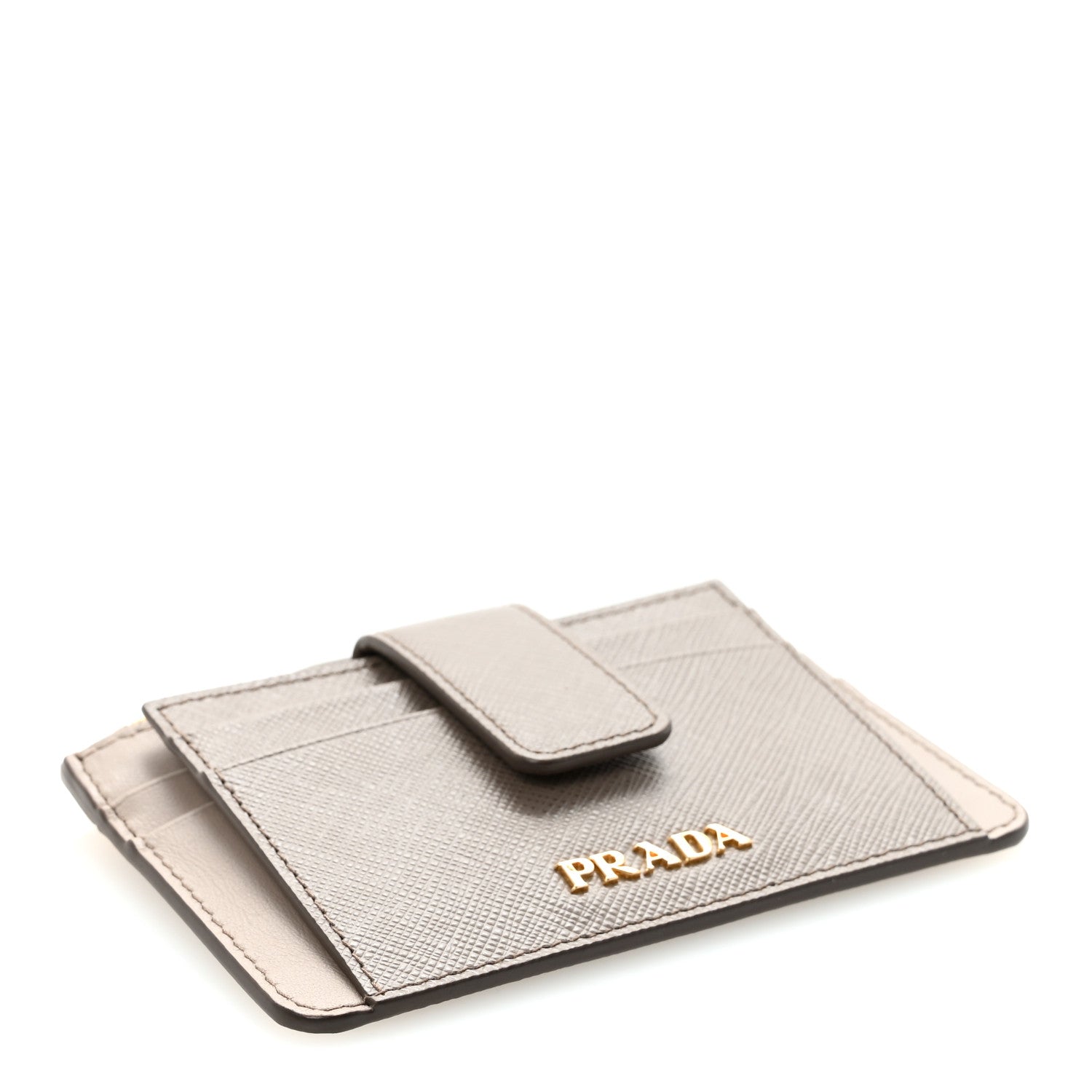 Prada Saffiano City Calf Coin Case Card Holder Argilla Pomice