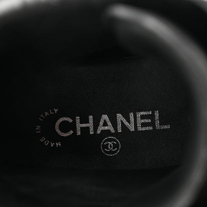 Chanel Calfskin Grosgrain Quilted Lace Up Boots 41 Black Grey 7 of 9