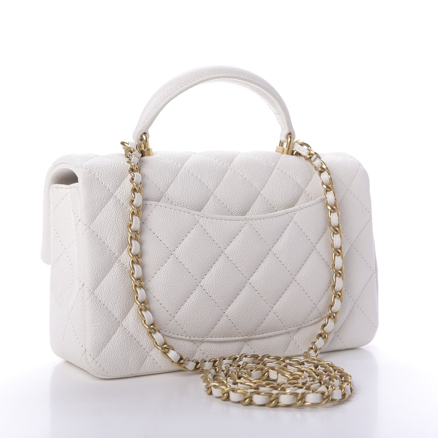 Caviar Quilted Mini Top Handle Rectangular Flap White