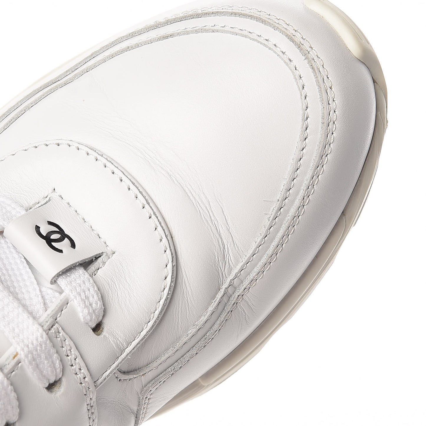 Calfskin Laminated Womens CC Sneakers 38 White Black