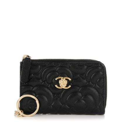 Chanel Caviar Camellia Embossed Key Holder Case Black 1 of 7