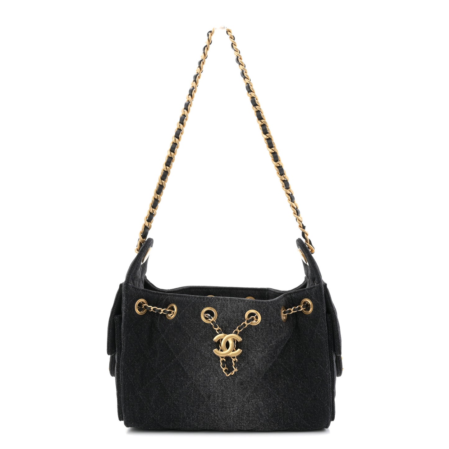 Washed Denim Quilted Mini Chanel 25 Handbag Black