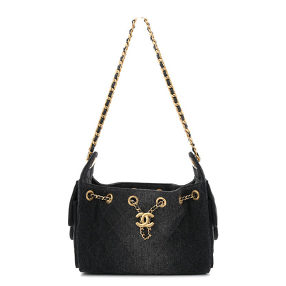 Chanel Washed Denim Quilted Mini Chanel 25 Handbag Black 1 of 11