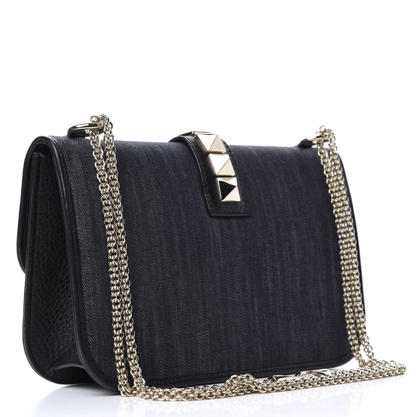 Denim Medium Glam Lock Rockstud Flap Deep Denim