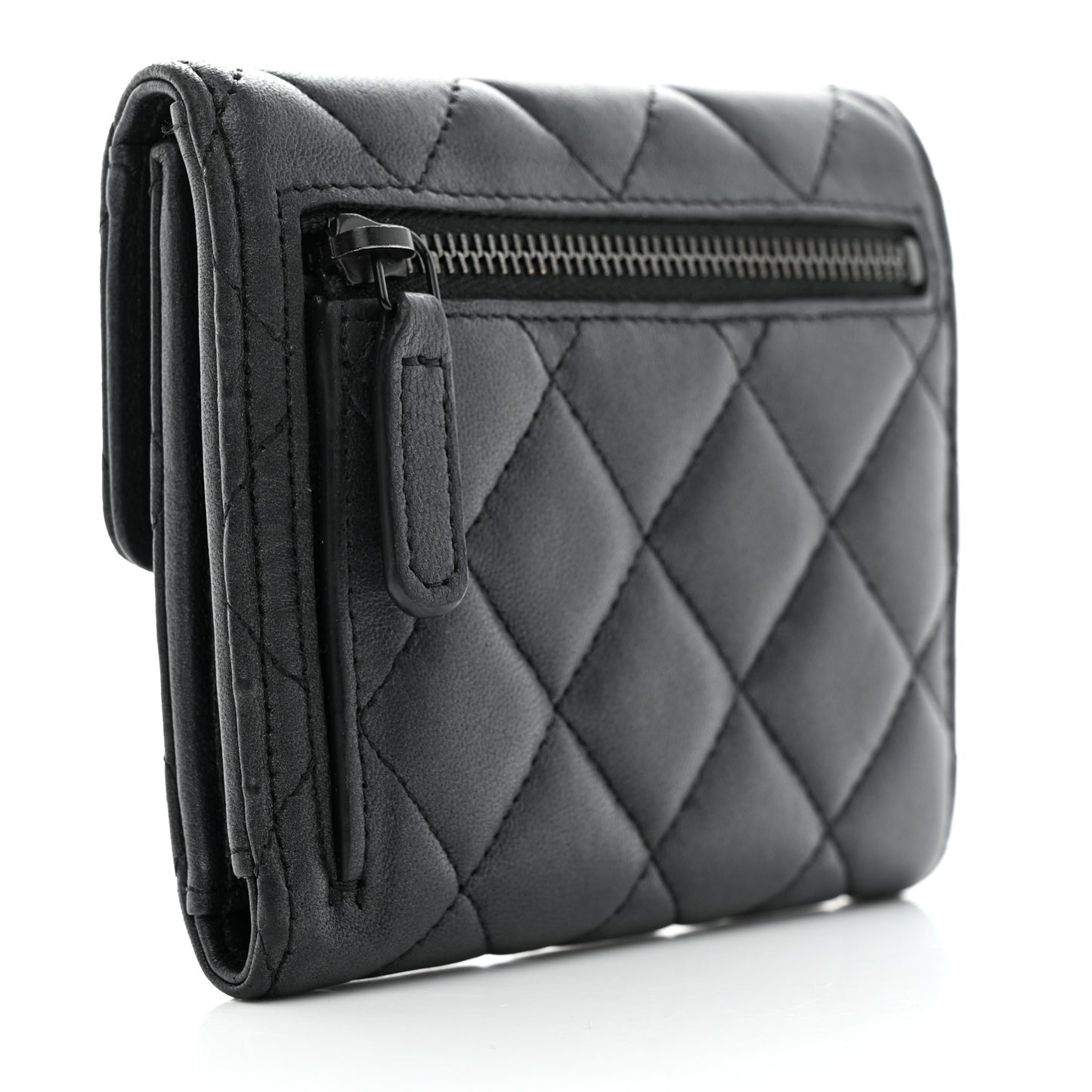 Lambskin Quilted Compact Flap Wallet So Black