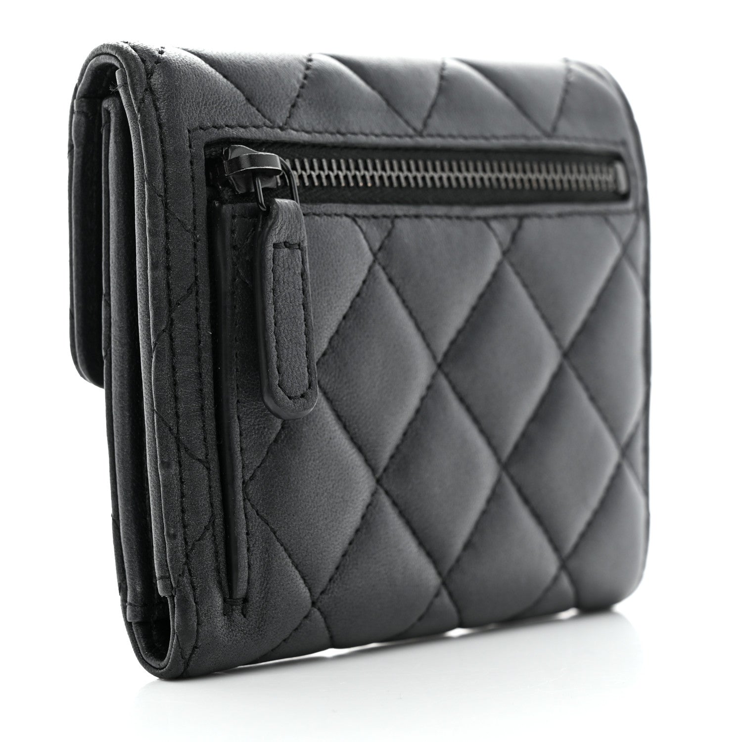 Chanel Lambskin Quilted Compact Flap Wallet So Black 4 of 9