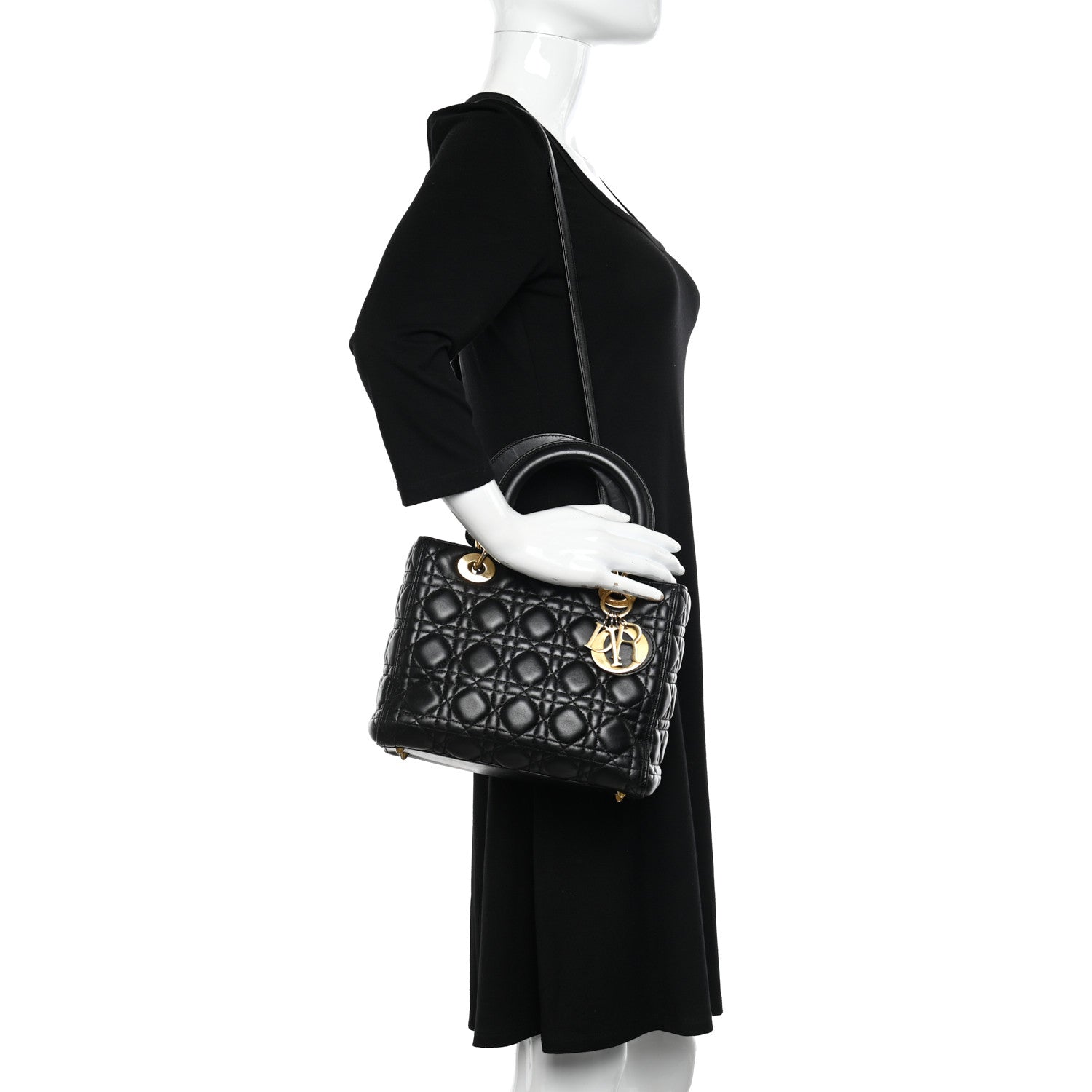 Christian Dior Lambskin Cannage Medium Lady Dior Black 2 of 11