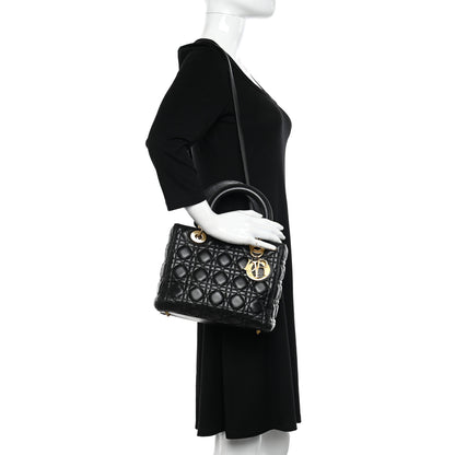 Christian Dior Lambskin Cannage Medium Lady Dior Black 2 of 11