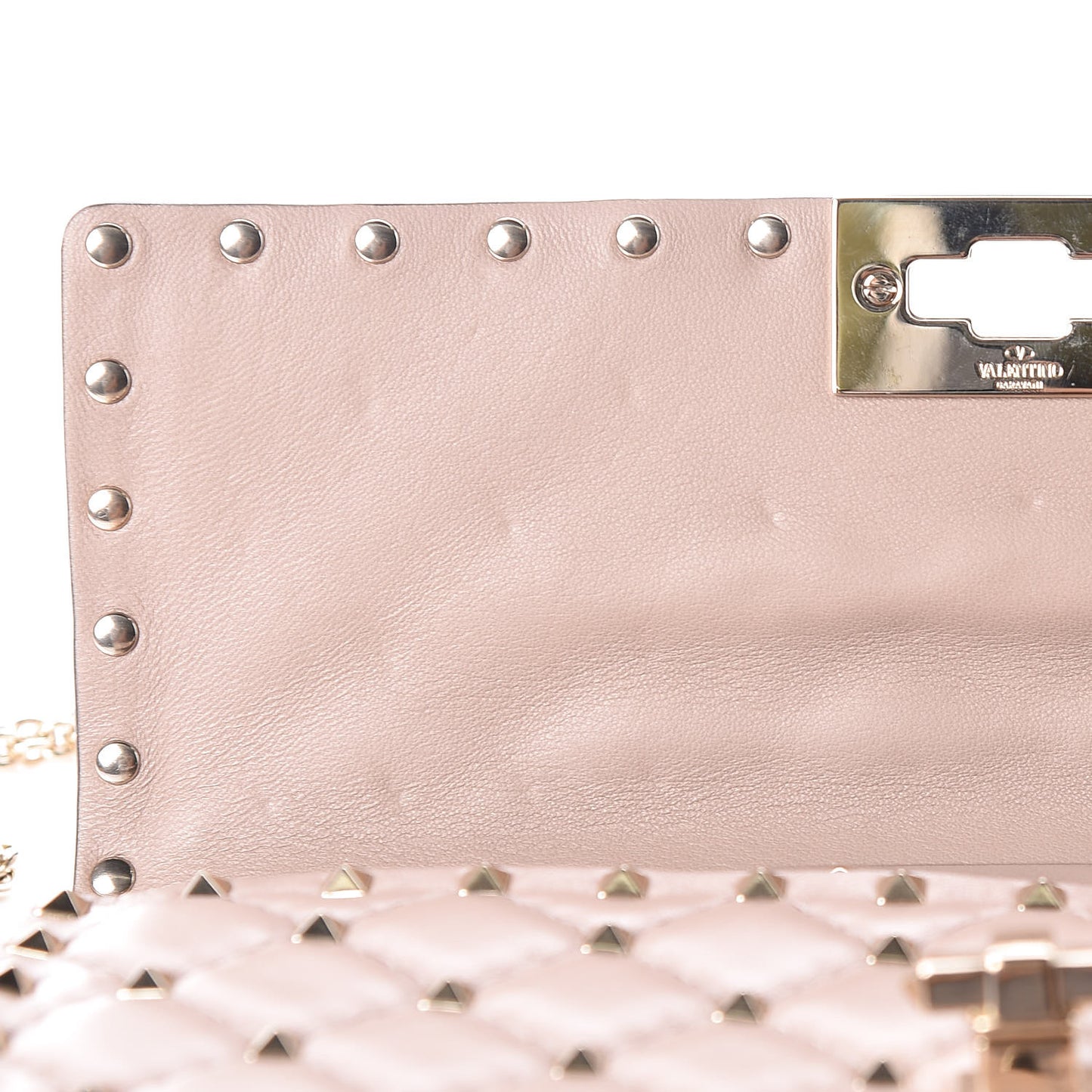 Lambskin Rockstud Spike Wallet on Chain Poudre