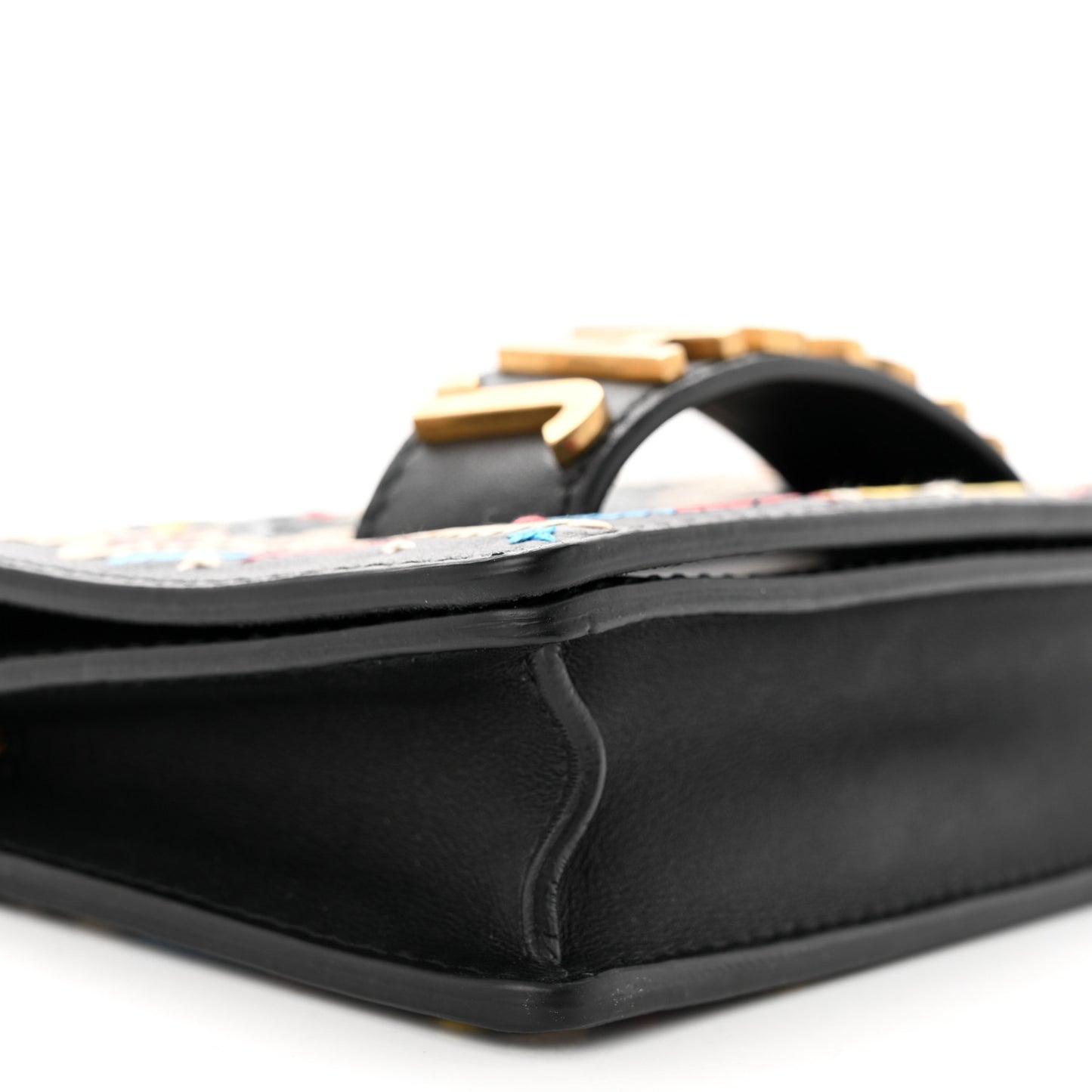 Calfskin Stitched Mini J'Adior Chain Flap Bag Black Multicolor