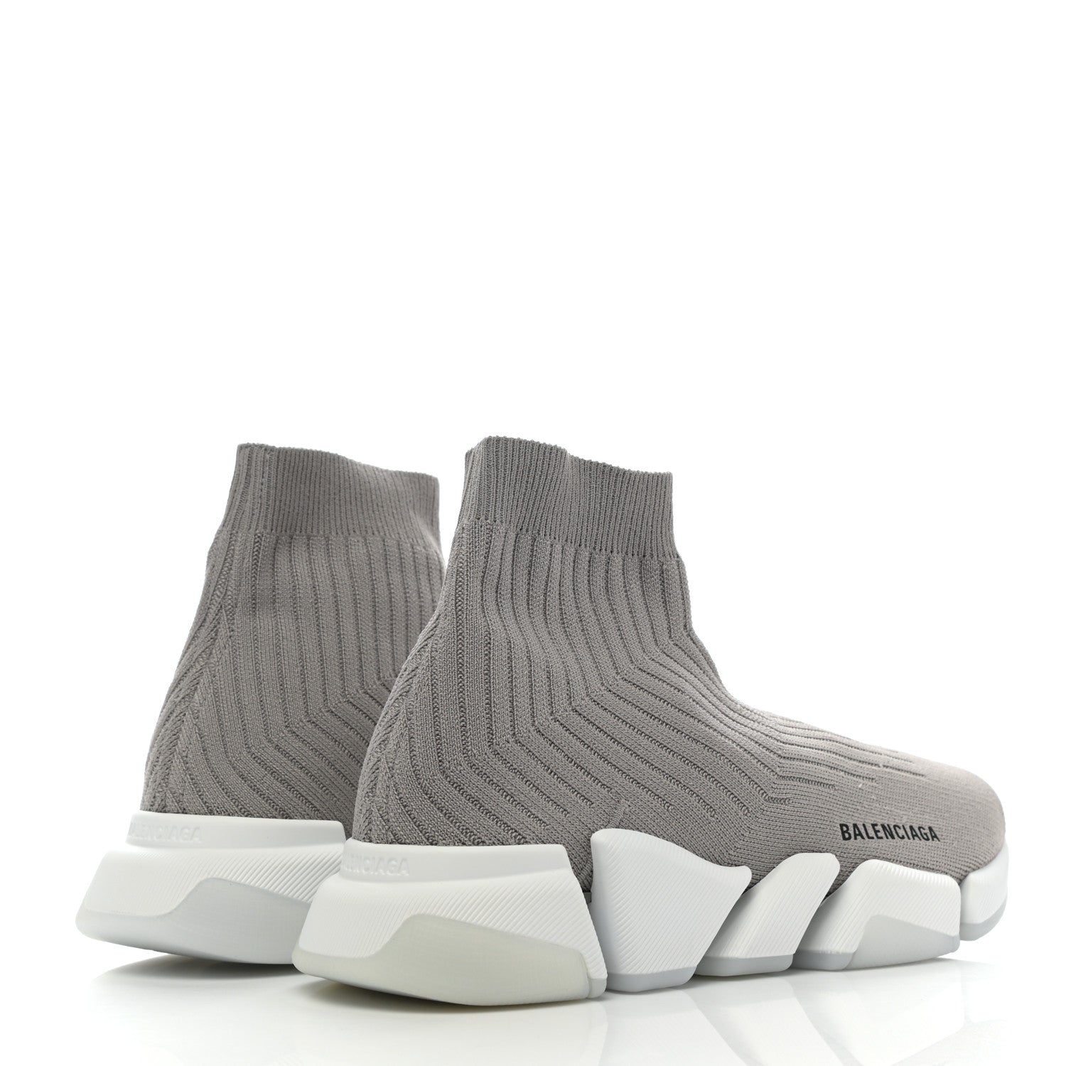 Balenciaga Ribbed Knit Womens Speed 2.0 Transparent Sole Sneakers 41 Baltic Grey White 4 of 8