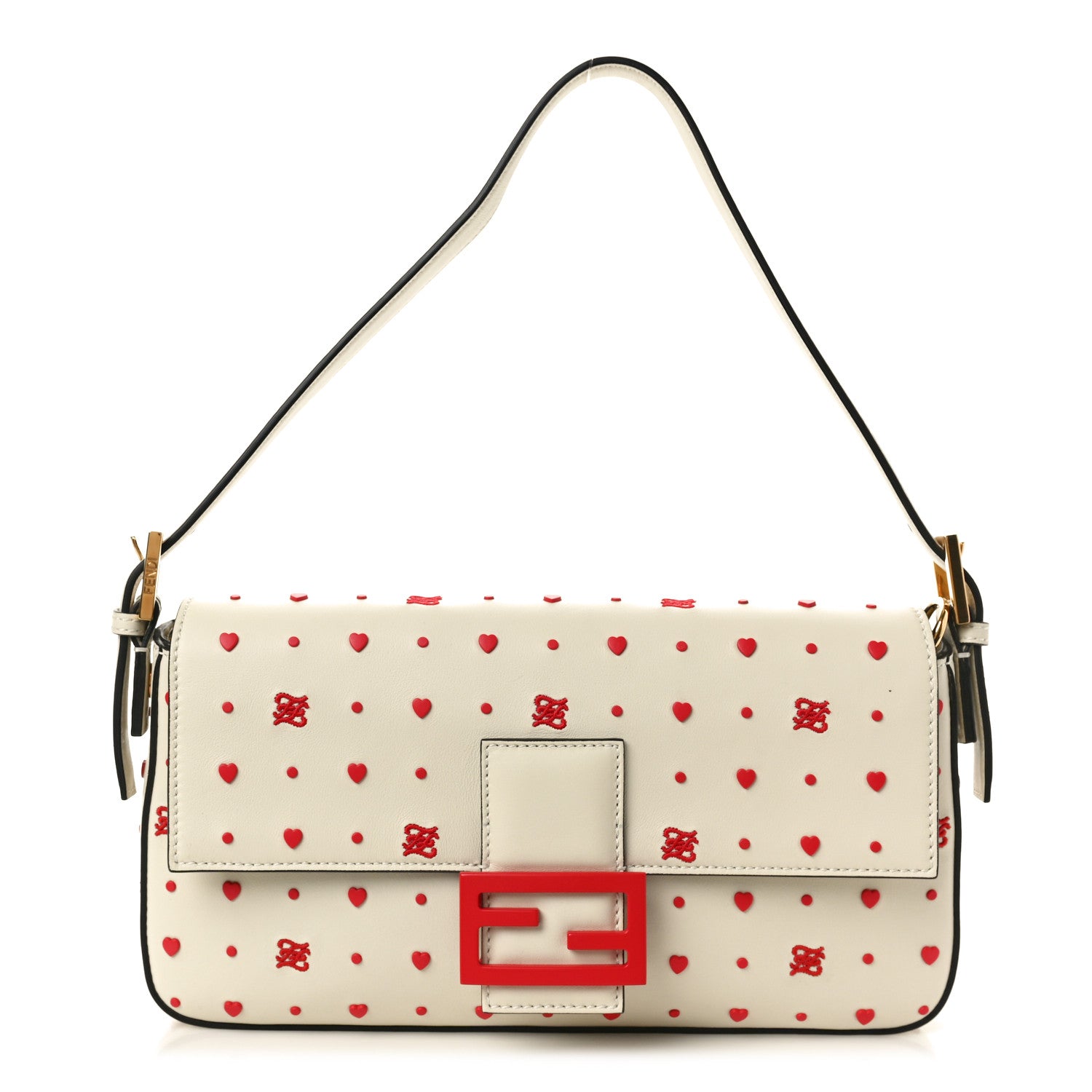 Fendi Vitello Burro Chinese Valentines Day Karligraphy Embroidered Baguette 1997 Pana Rosso Cardinale 1 of 9