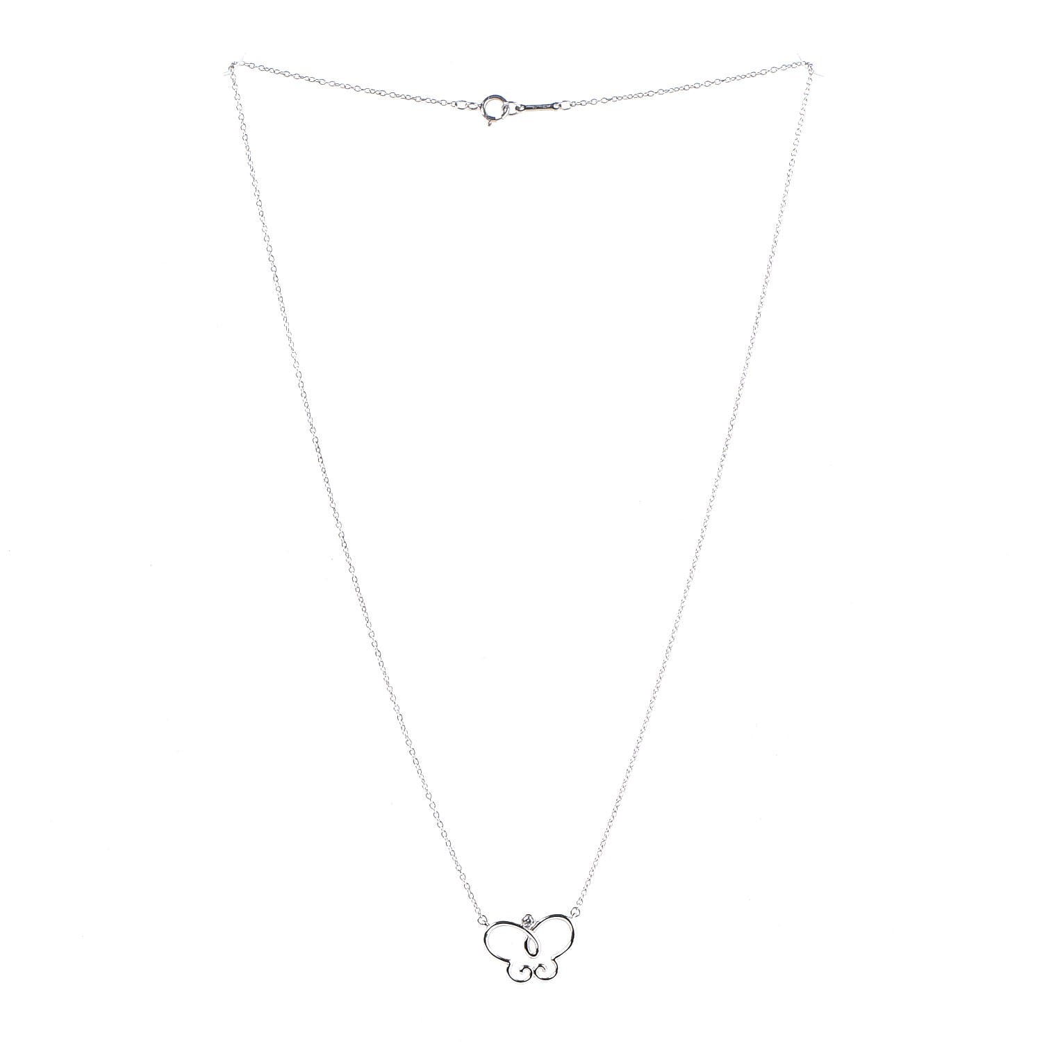Tiffany 18K White Gold Diamond Paloma Picasso Butterfly Pendant Necklace 3 of 6