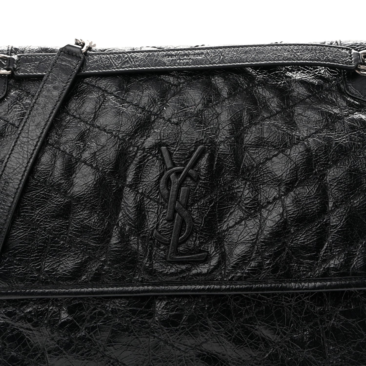 Saint Laurent Crinkled Calfskin Matelasse Monogram Large Niki Chain Satchel Black 8 of 13
