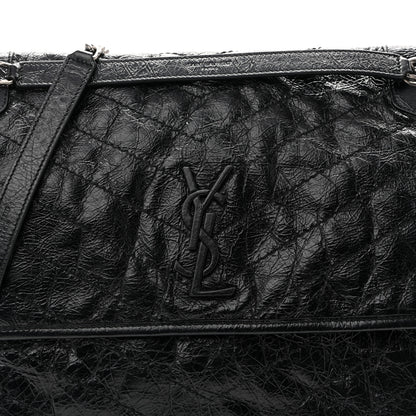 Saint Laurent Crinkled Calfskin Matelasse Monogram Large Niki Chain Satchel Black 8 of 13