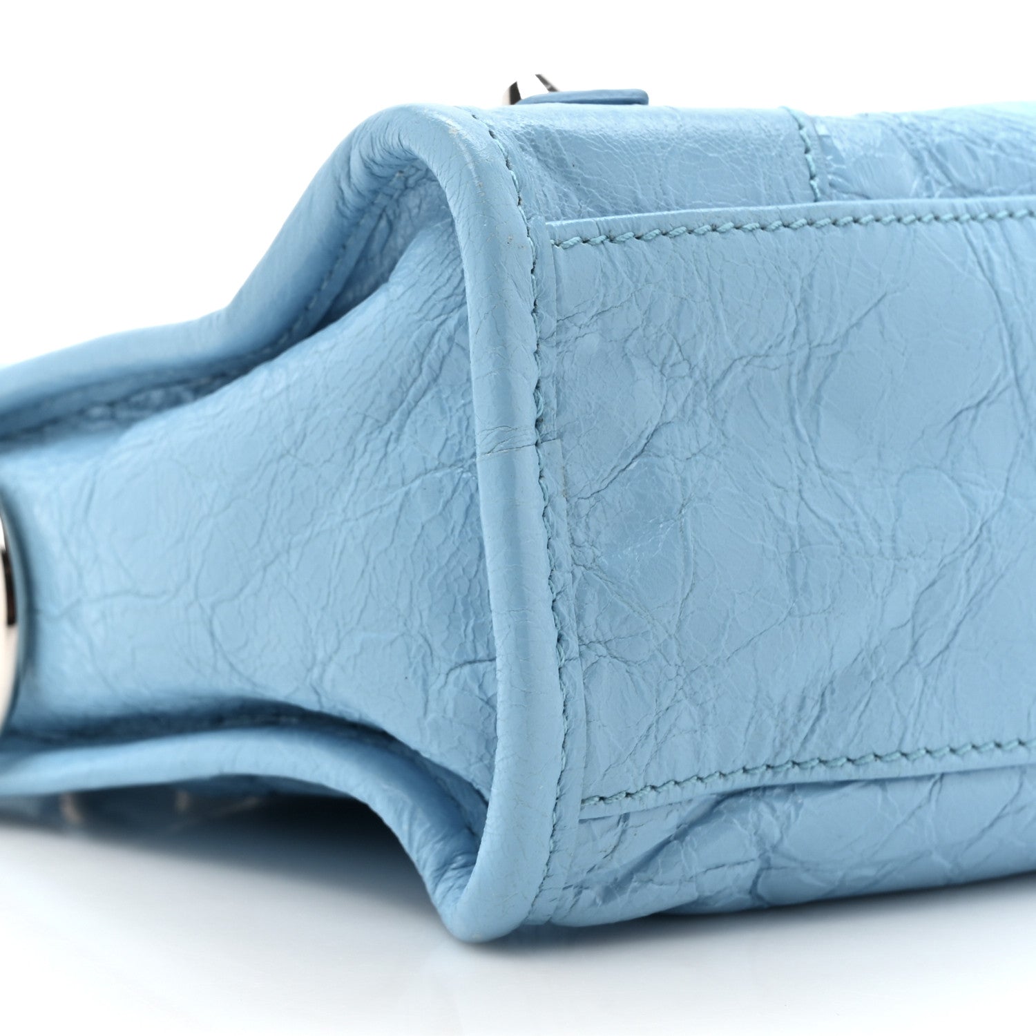 Balenciaga Agneau Classic Silver Hardware Mini City Logo Strap Baby Blue Black 10 of 14