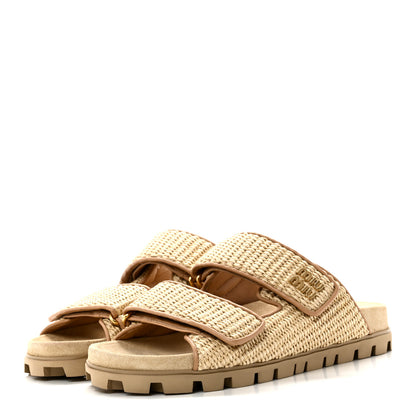 Miu Miu Raffia Logo Slide Sandals 39 Naturale 3 of 10