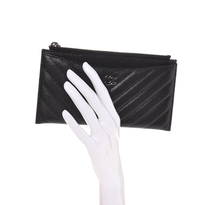 Chanel Caviar Chevron Quilted Zip Pouch Black 2 of 8
