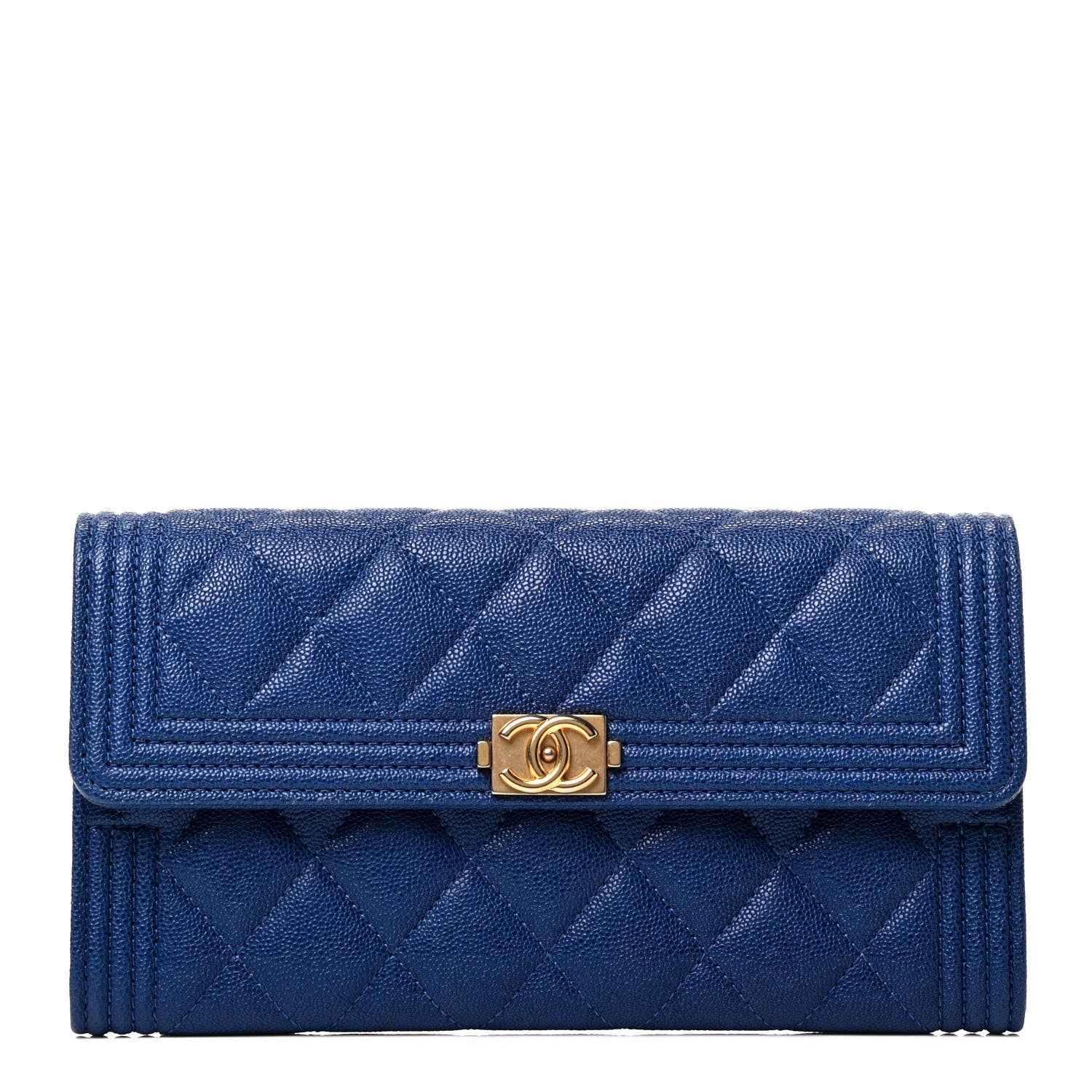Chanel Caviar Quilted Large Boy Gusset Flap Wallet Blue 1 of 4