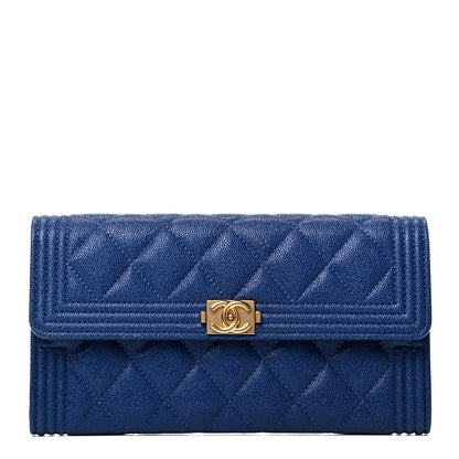 Chanel Caviar Quilted Large Boy Gusset Flap Wallet Blue 1 of 4