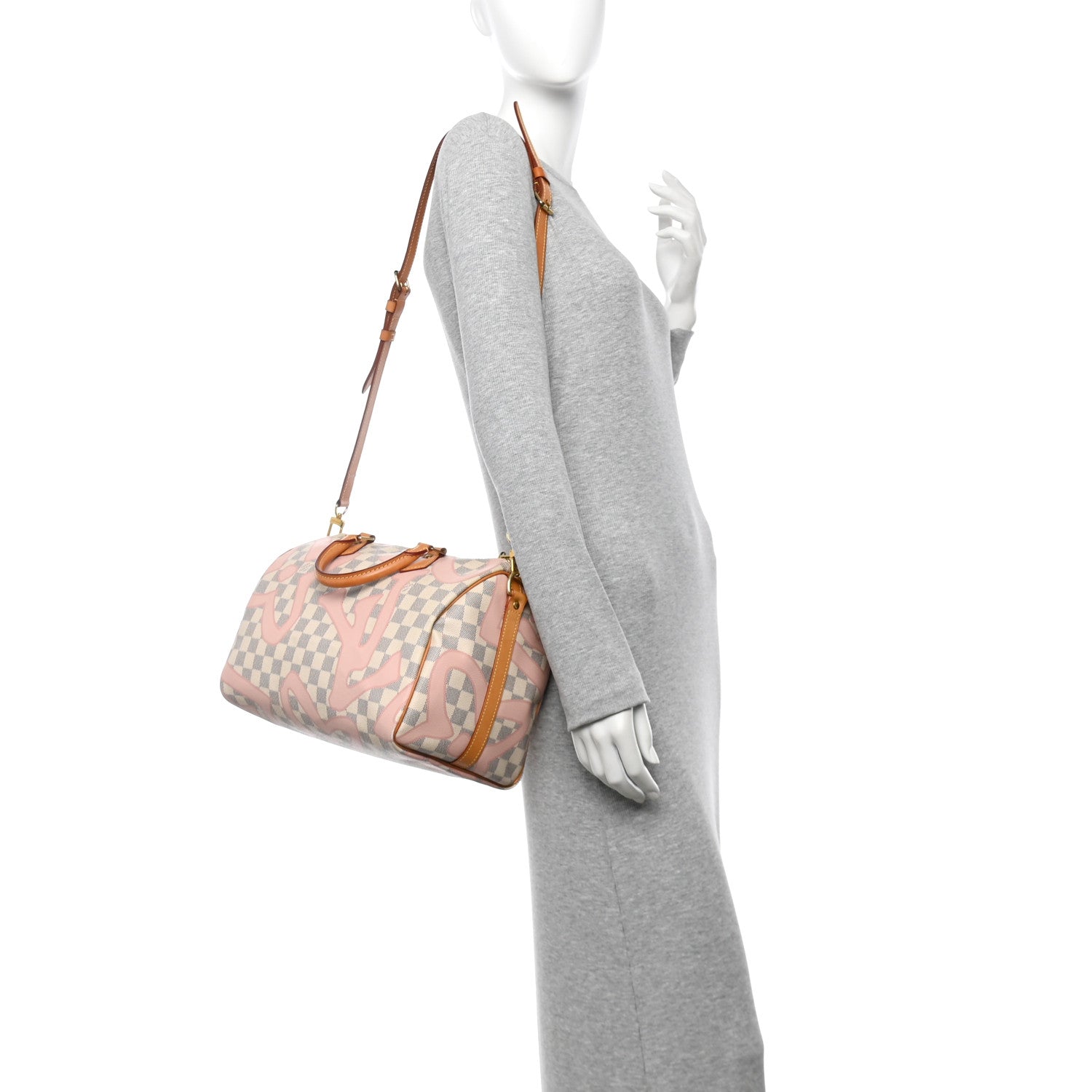 Louis Vuitton Damier Azur Tahitienne Speedy Bandouliere 30 Rose Ballerine 2 of 10