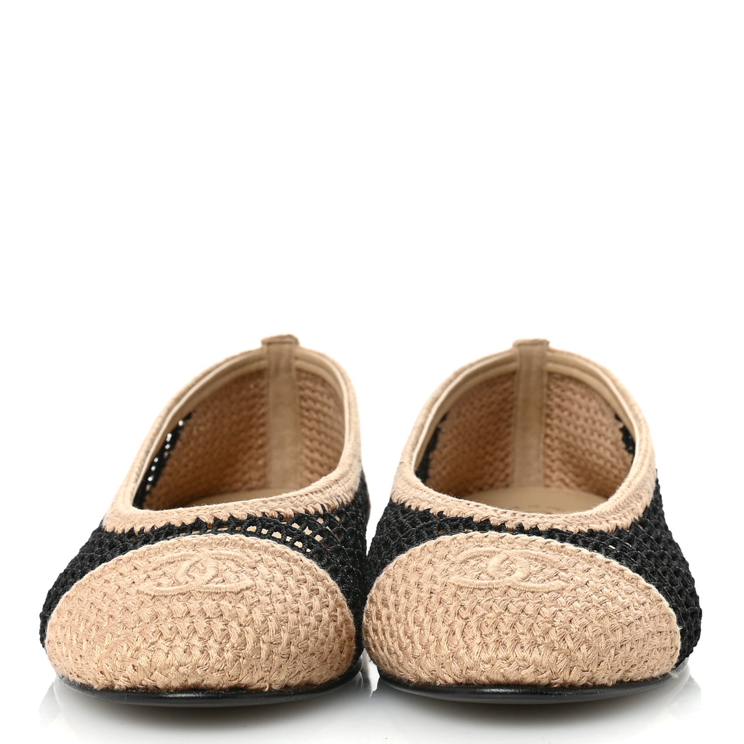 Chanel Raffia Cap Toe Ballerina Flats 39.5 Black Beige 3 of 10