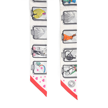 Hermes Silk Story Twilly White Gris Rouge 2 of 5