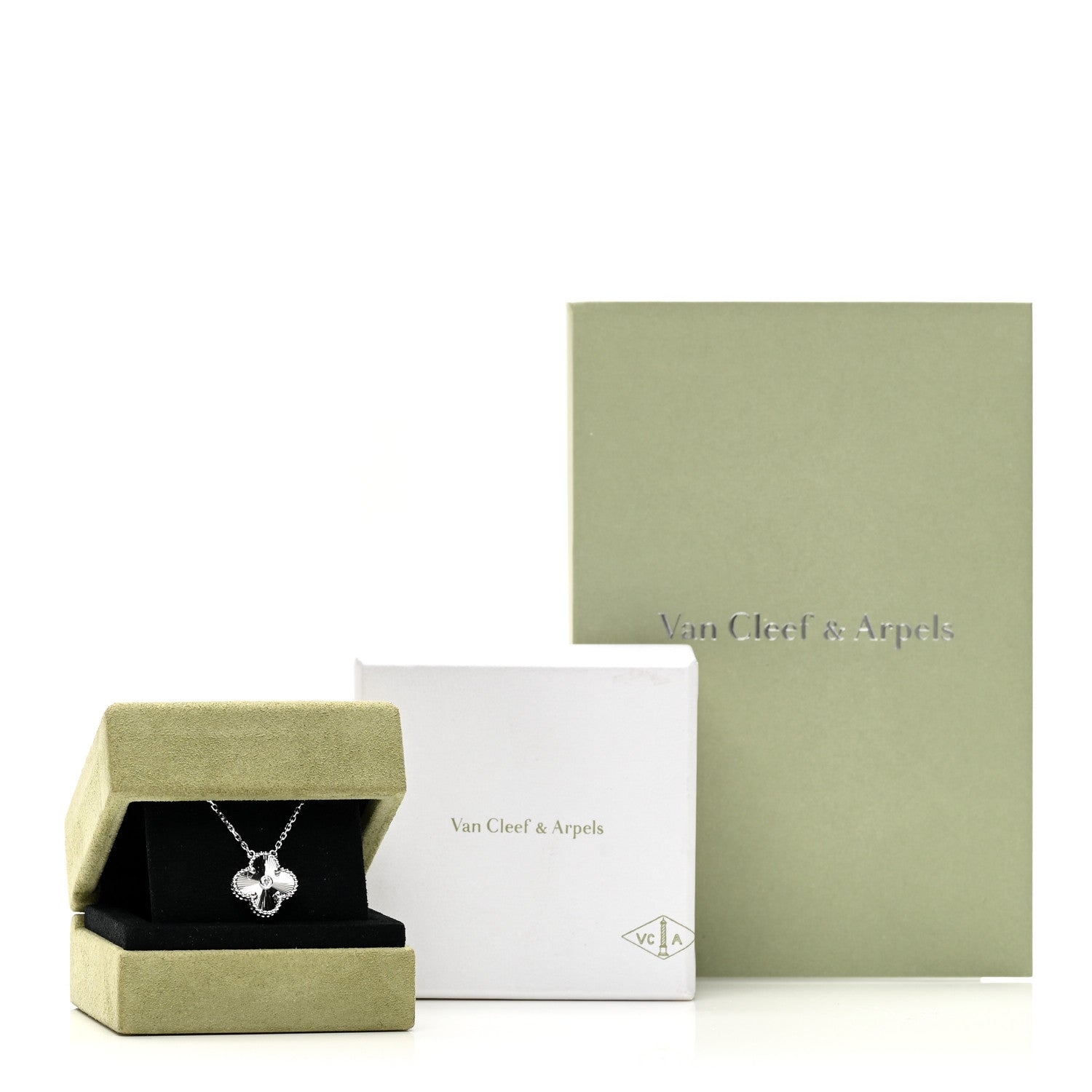 Van Cleef & Arpels 18K White Gold Diamond Guilloche Vintage Alhambra Pendant Necklace 6 of 6