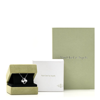 Van Cleef & Arpels 18K White Gold Diamond Guilloche Vintage Alhambra Pendant Necklace 6 of 6