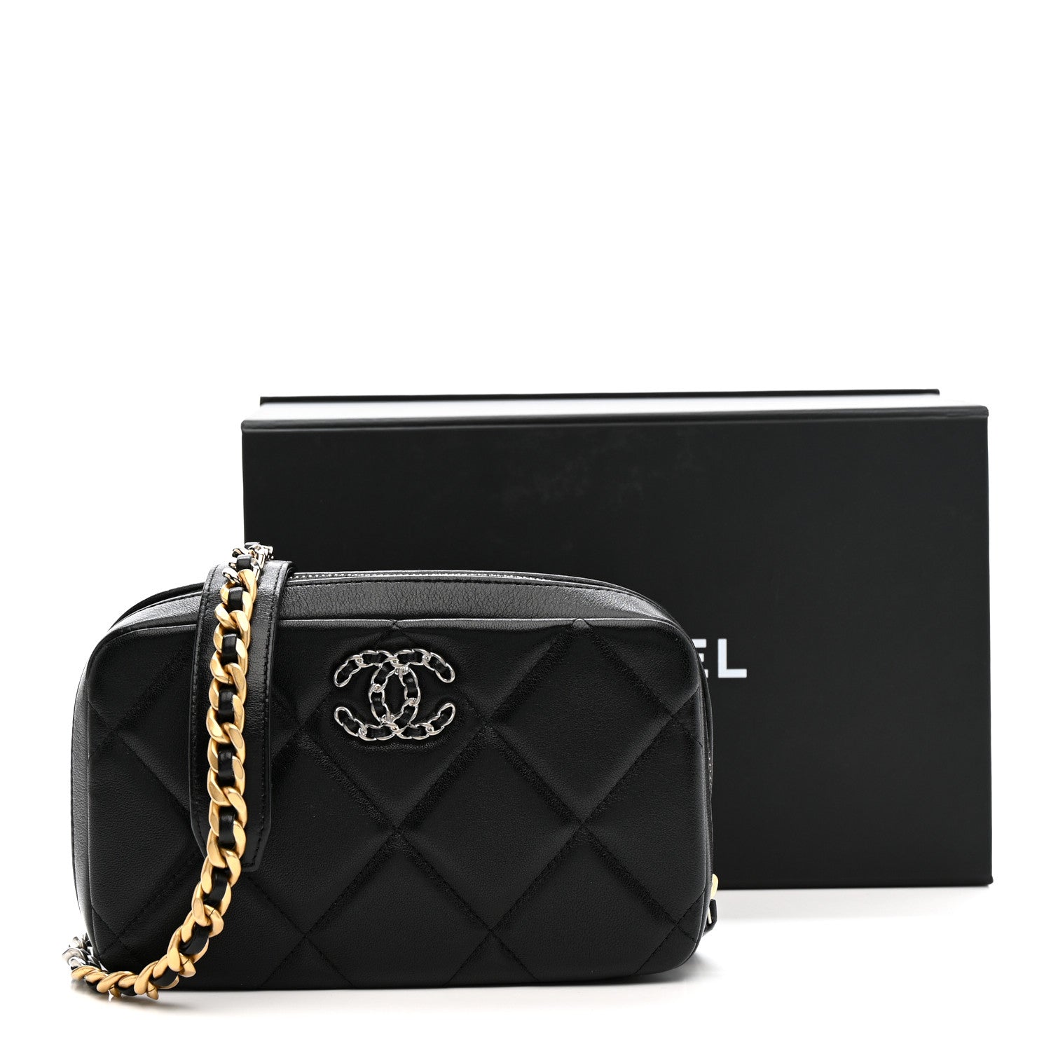Chanel Goatskin Quilted Chanel 19 Camera Crossbody Case Black 11 of 11