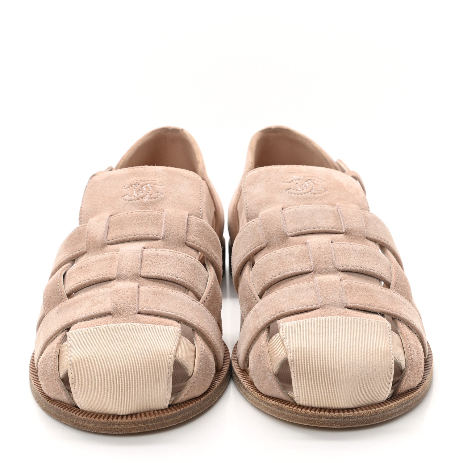 Chanel Suede Grosgrain Caged CC Sandals 37 Pink 2 of 10